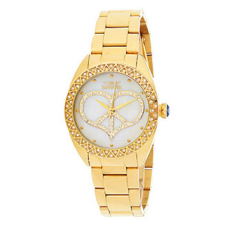 Invicta Women's Peace & Love Mother-of-Pearl Crystal Accented Bracelet Watch
