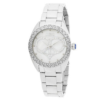 Invicta Women's Peace & Love Mother-of-Pearl Crystal Accented Bracelet Watch