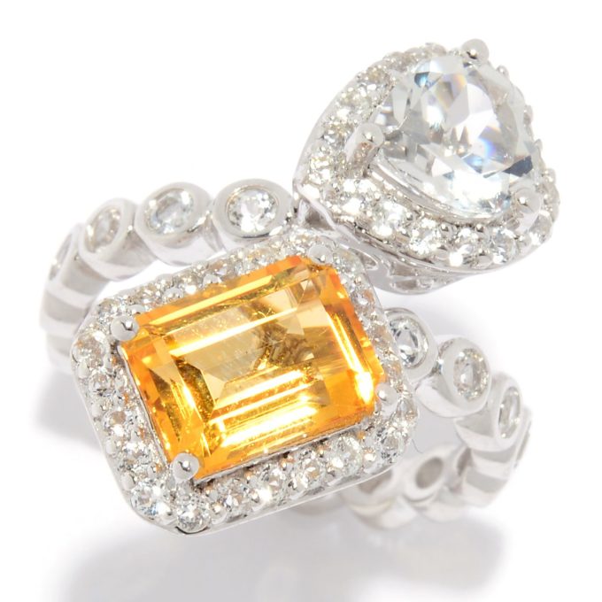 4.29ctw Citrine & White Topaz Halo Bypass Ring