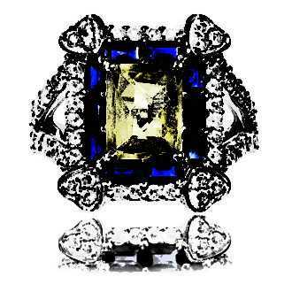 4 small Heart Blue Sapphire & Lemon Citrine Diamond Ring