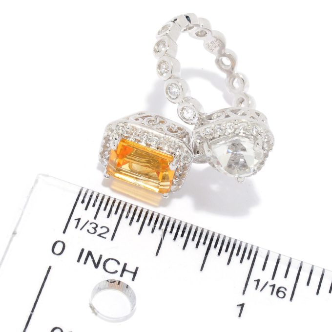 4.29ctw Citrine & White Topaz Halo Bypass Ring