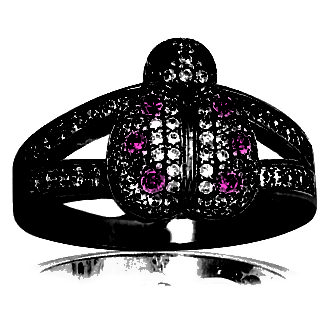 Lady Bug Ring with diamonds & pink sapphires