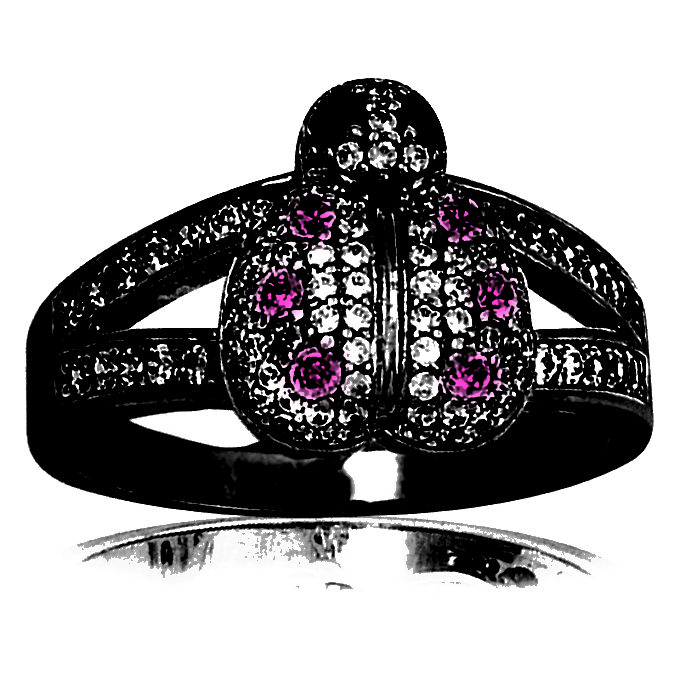 Lady Bug Ring with diamonds & pink sapphires