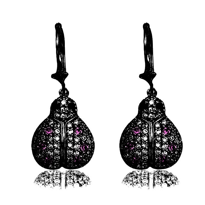 Lady Bug Earring with Diamonds & Pink Sapphire