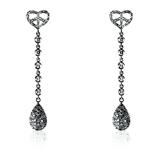Small heart with diamonds & diamond drop briolet earring