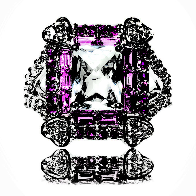 4 Small Heart Pink Sapphire & White Topaz Ring