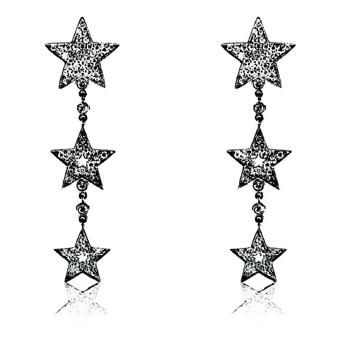Triple Diamond Star Drop Earring