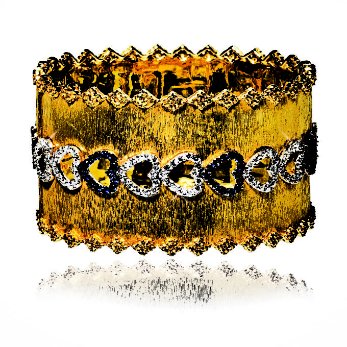 Brushed Diamond & Blue Sapphire Hearts Bracelet