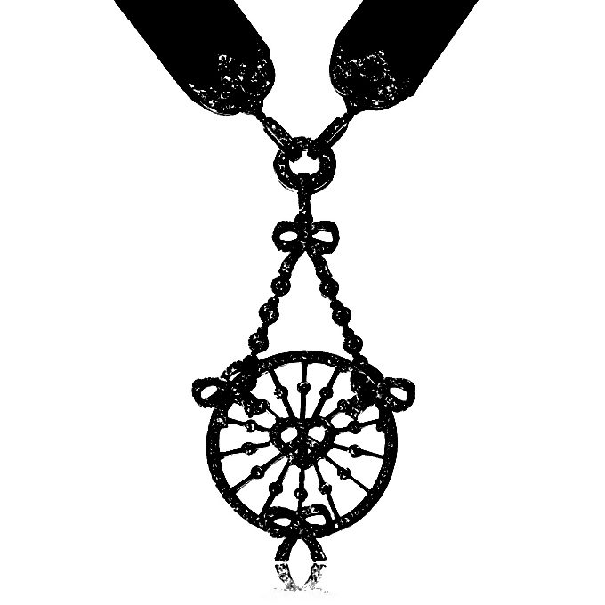 Victorian Heart & Bow Pendant on Black Velvet Diamond Choker