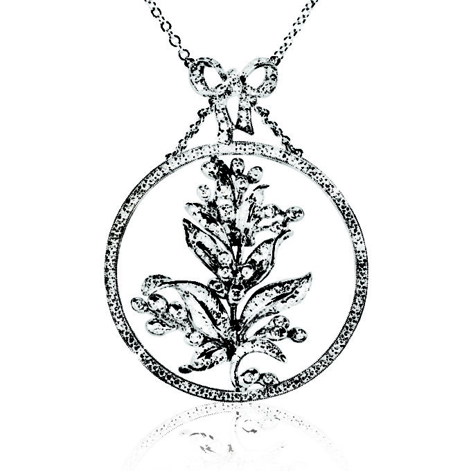 Diamond Olive Branch in Circle with Necklace