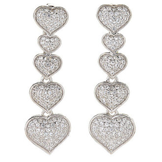 Legacy 1.5" 1.74ctw White Topaz 5-Heart Drop Earrings - Platinum