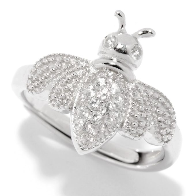 Sterling Silver White Zircon Charm Adjustable Ring