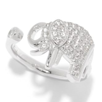 Sterling Silver White Zircon Charm Adjustable Ring