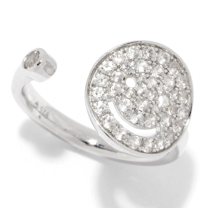 Sterling Silver White Zircon Charm Adjustable Ring