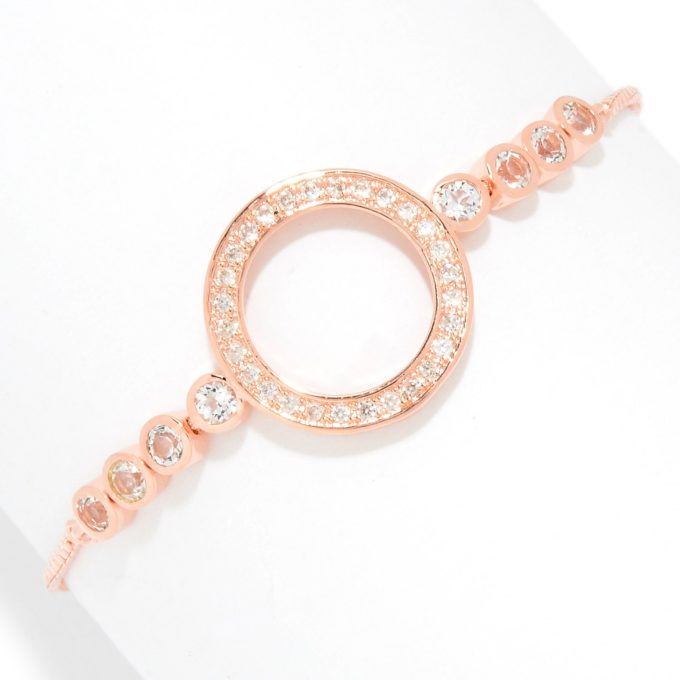 Rose-Tone White Topaz & Gem Charm Adjustable Bracelet