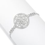 Silver-Tone White Topaz & Gem Charm Adjustable Bracelet