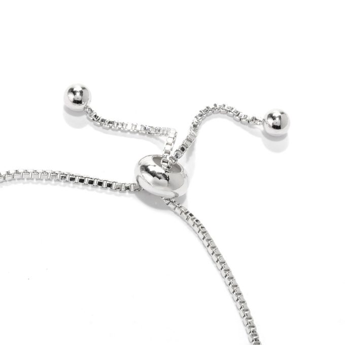 Silver-Tone White Topaz & Gem Charm Adjustable Bracelet