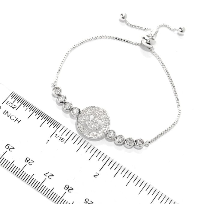 Silver-Tone White Topaz & Gem Charm Adjustable Bracelet