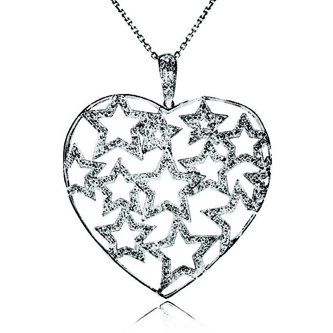 Large Heart with diamond stars Pendant